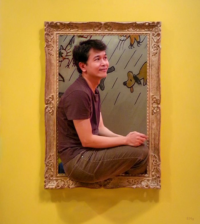 B.Ng sits inside a frame at the Art Gallery of Ontario